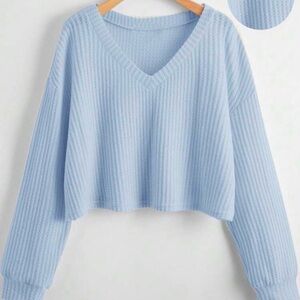 Light Blue V-Neck Women's Sweater